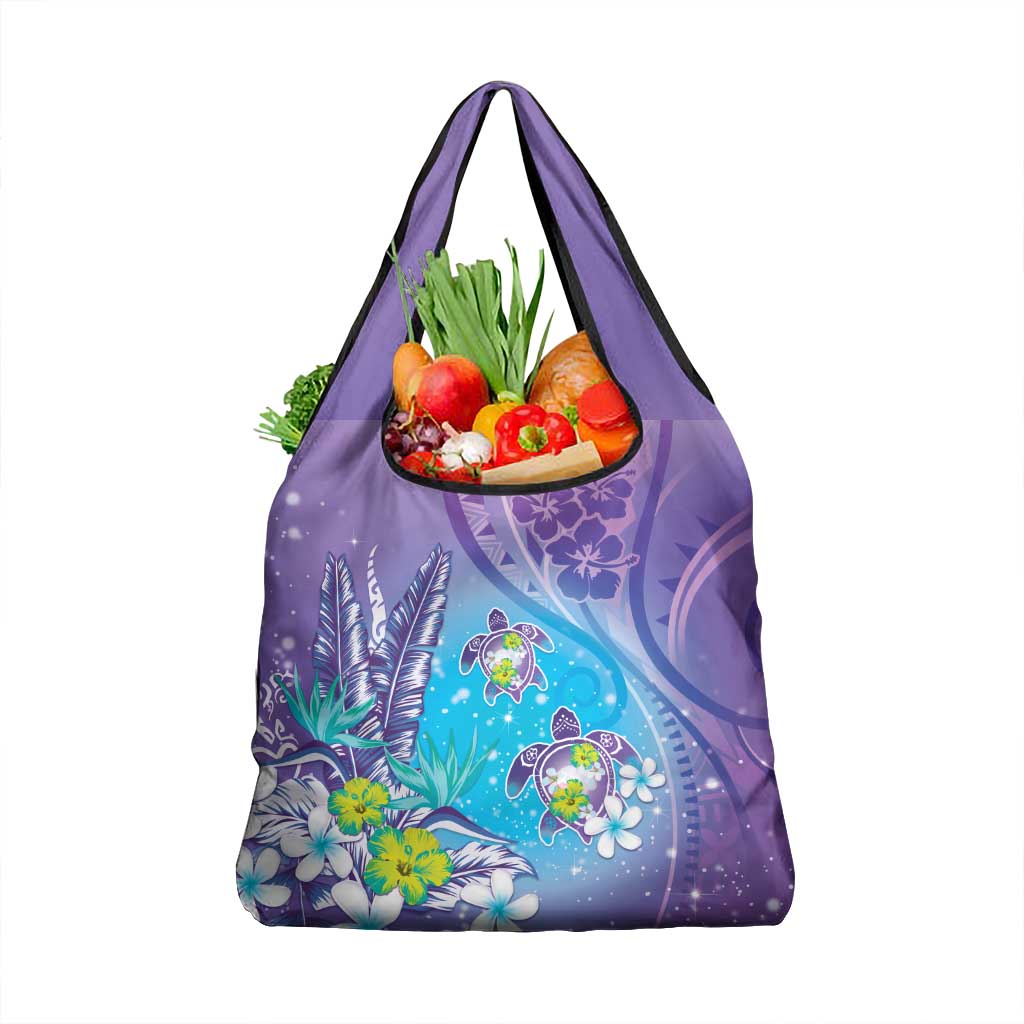 Hawaii Honu Grocery Bag Tropical Flowers Purple Gradient LT05 1-pack One Size Purple - Polynesian Pride