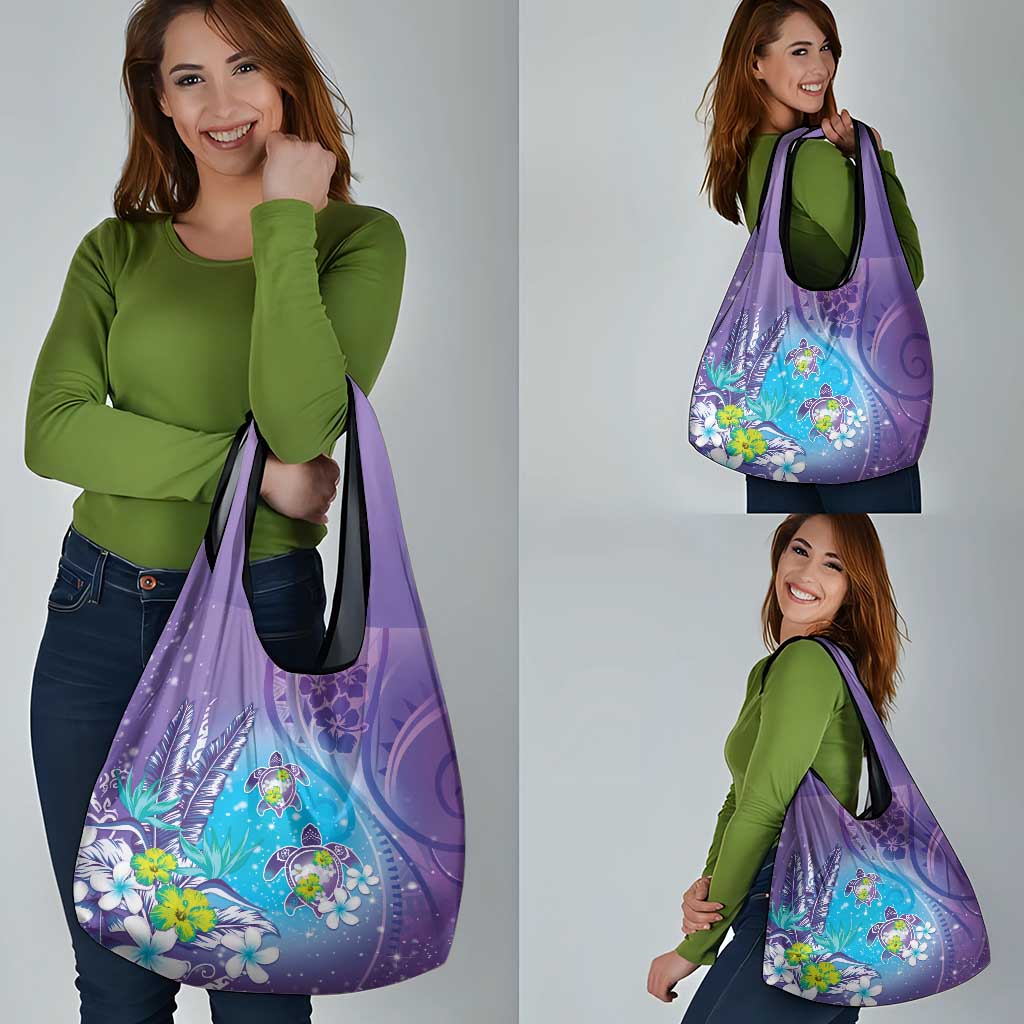 Hawaii Honu Grocery Bag Tropical Flowers Purple Gradient LT05 - Polynesian Pride