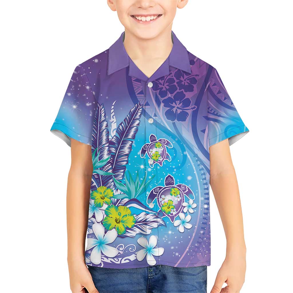 Hawaii Honu Hawaiian Shirt Tropical Flowers Purple Gradient LT05 - Polynesian Pride