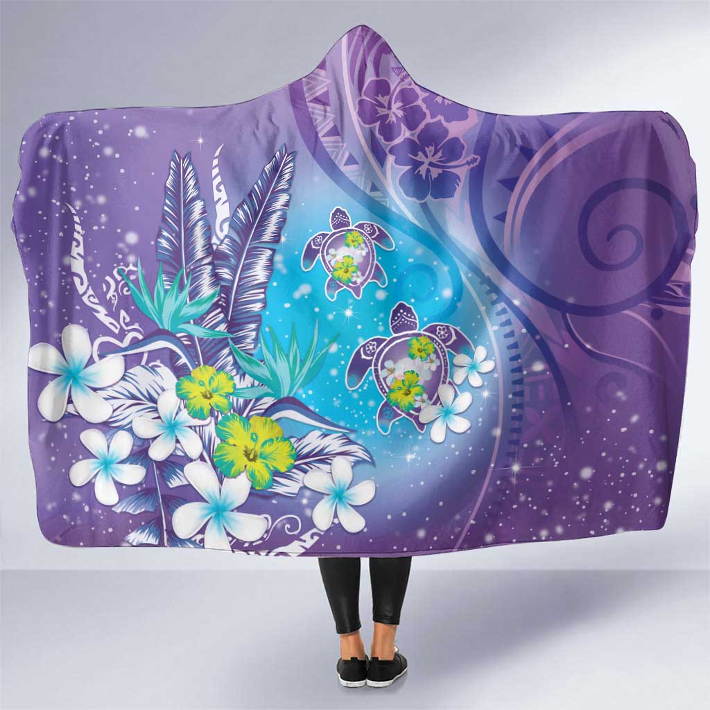Hawaii Honu Hooded Blanket Tropical Flowers Purple Gradient LT05 One Size Purple - Polynesian Pride