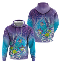 Hawaii Honu Hoodie Tropical Flowers Purple Gradient