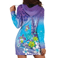 Hawaii Honu Hoodie Dress Tropical Flowers Purple Gradient LT05 - Polynesian Pride