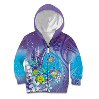 Hawaii Honu Kid Hoodie Tropical Flowers Purple Gradient