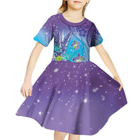 Hawaii Honu Kid Short Sleeve Dress Tropical Flowers Purple Gradient