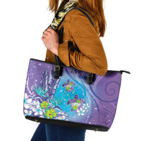 Hawaii Honu Leather Tote Bag - Tropical Flowers Purple Gradient LT05 Purple - Polynesian Pride