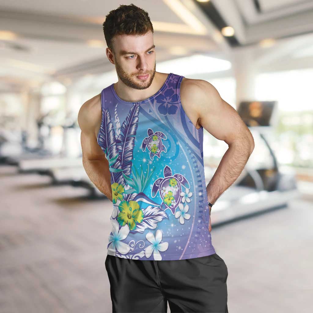 Hawaii Honu Men Tank Top - Tropical Flowers Purple Gradient LT05 Purple - Polynesian Pride