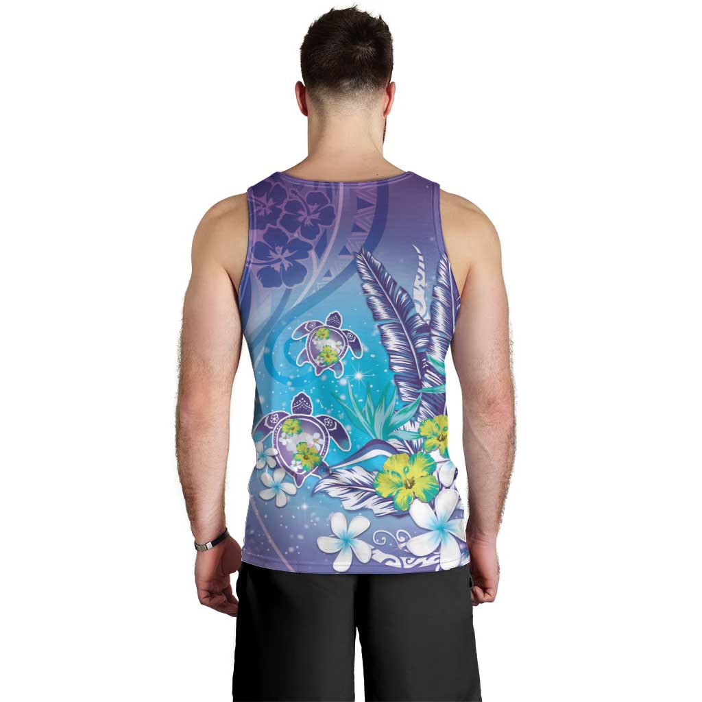 Hawaii Honu Men Tank Top - Tropical Flowers Purple Gradient LT05 - Polynesian Pride