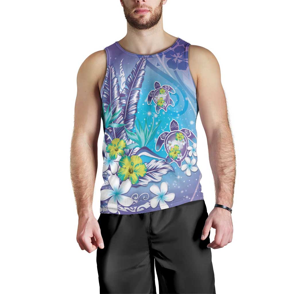 Hawaii Honu Men Tank Top - Tropical Flowers Purple Gradient LT05 - Polynesian Pride
