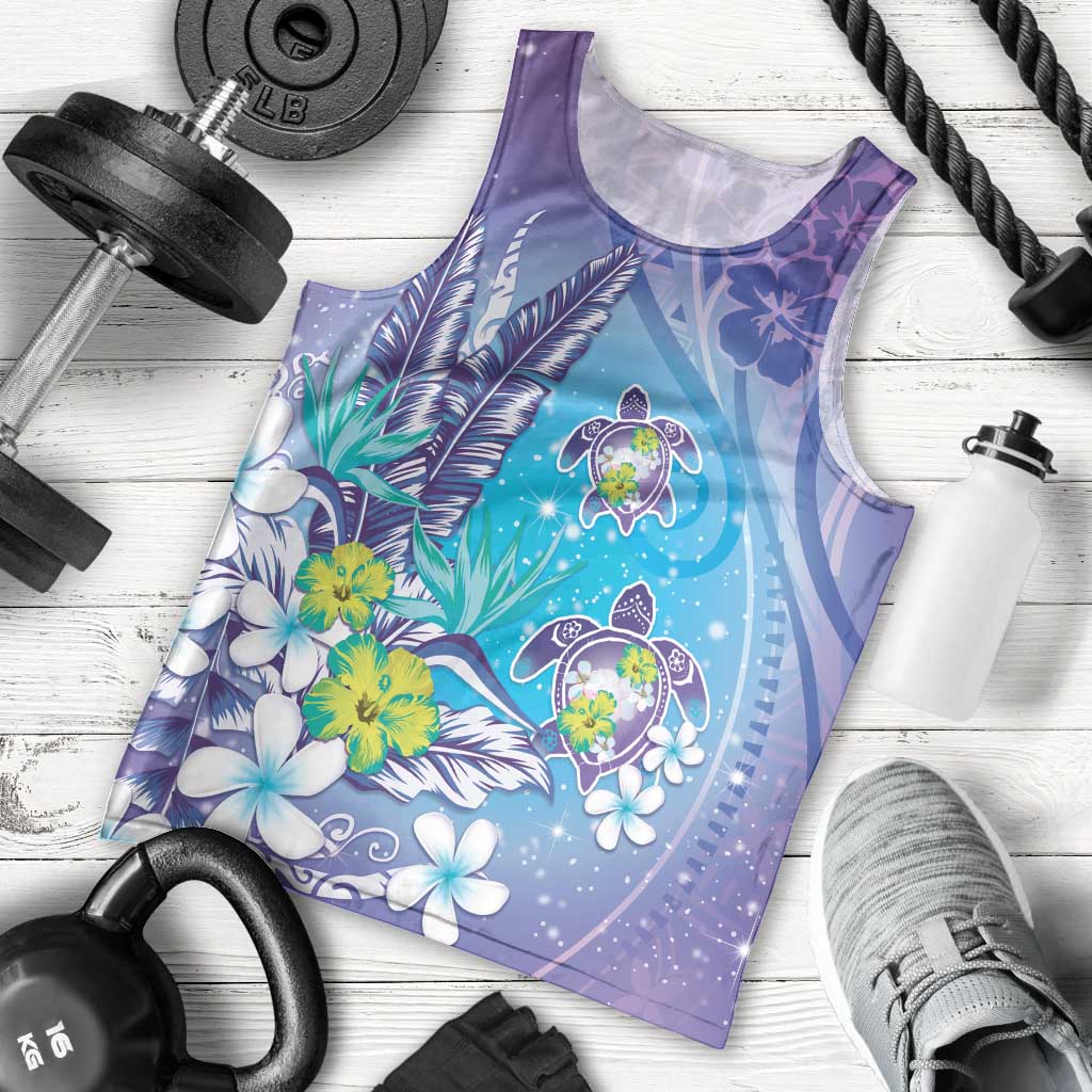 Hawaii Honu Men Tank Top - Tropical Flowers Purple Gradient LT05 - Polynesian Pride