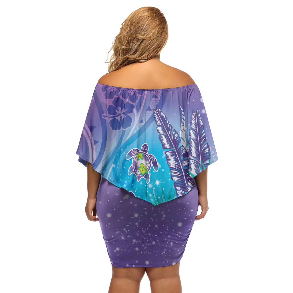 Hawaii Honu Off Shoulder Short Dress Tropical Flowers Purple Gradient LT05 - Polynesian Pride