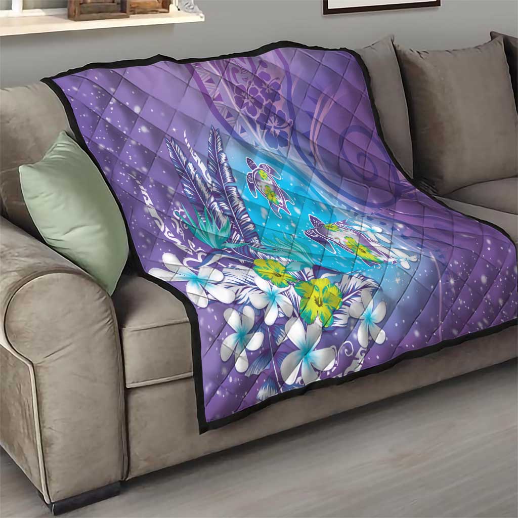 Hawaii Honu Quilt Tropical Flowers Purple Gradient