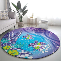 Hawaii Honu Round Carpet Tropical Flowers Purple Gradient