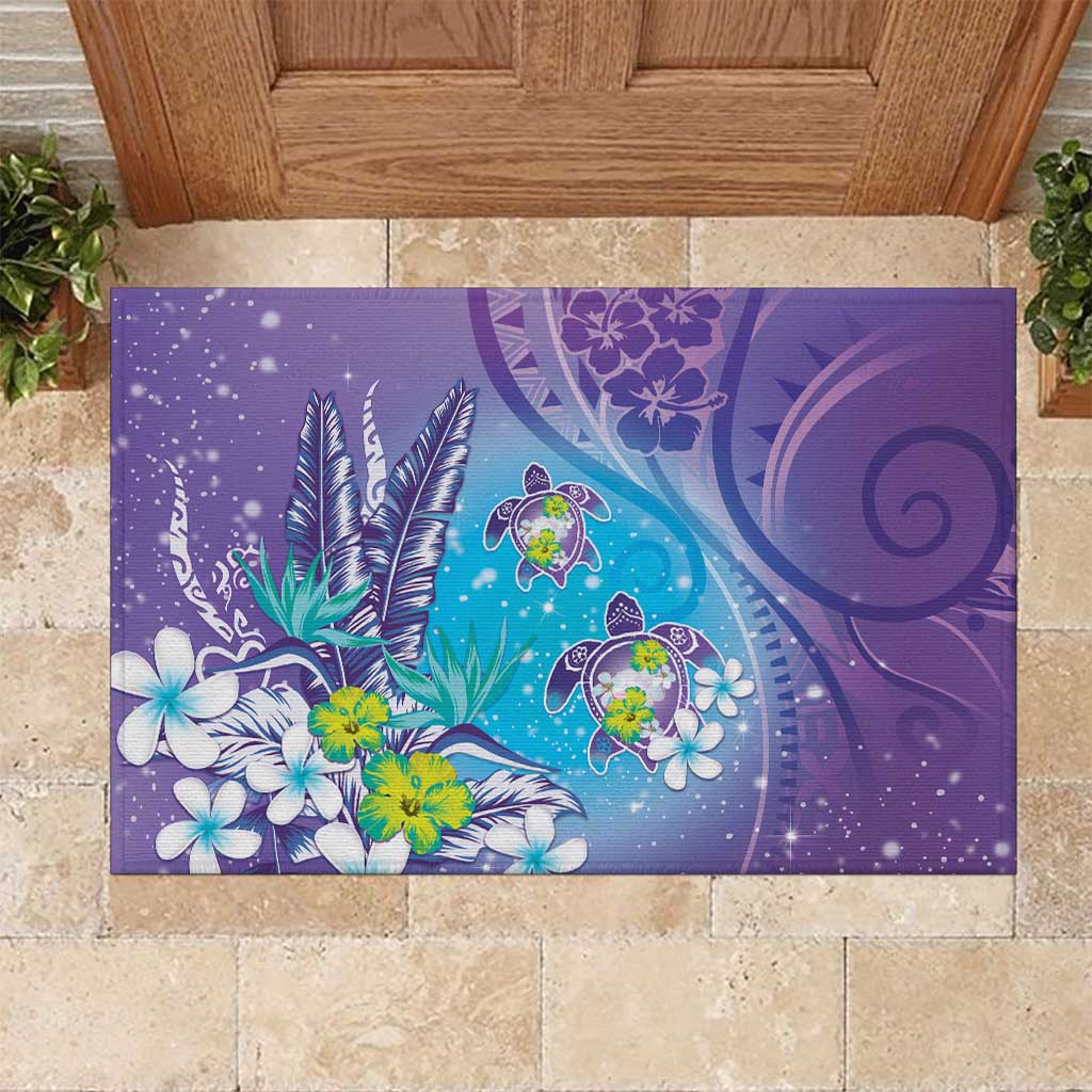 Hawaii Honu Rubber Doormat Tropical Flowers Purple Gradient LT05 Purple - Polynesian Pride