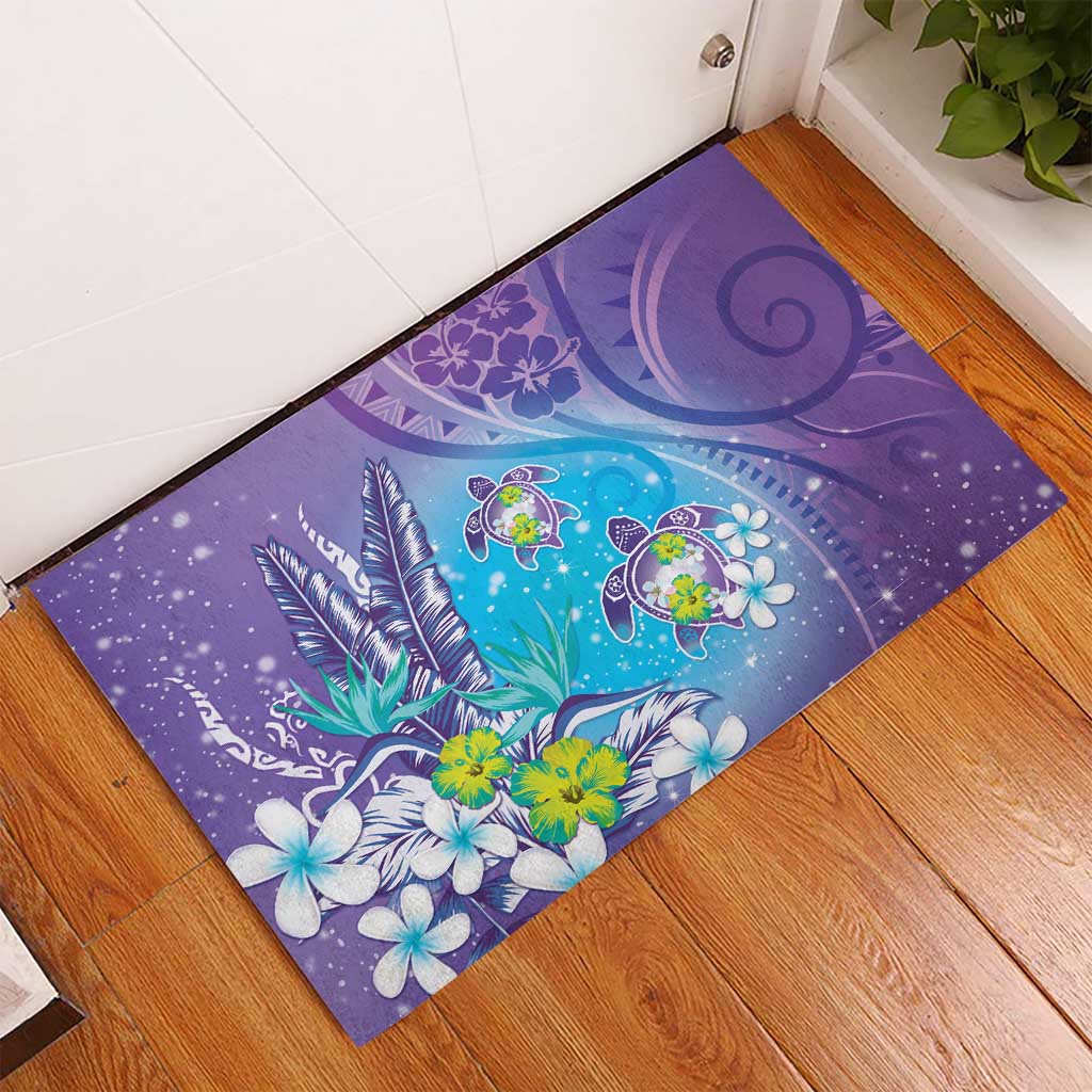 Hawaii Honu Rubber Doormat Tropical Flowers Purple Gradient LT05 - Polynesian Pride