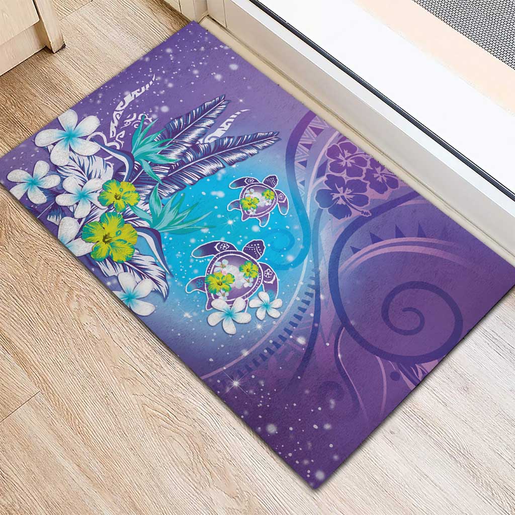 Hawaii Honu Rubber Doormat Tropical Flowers Purple Gradient LT05 - Polynesian Pride