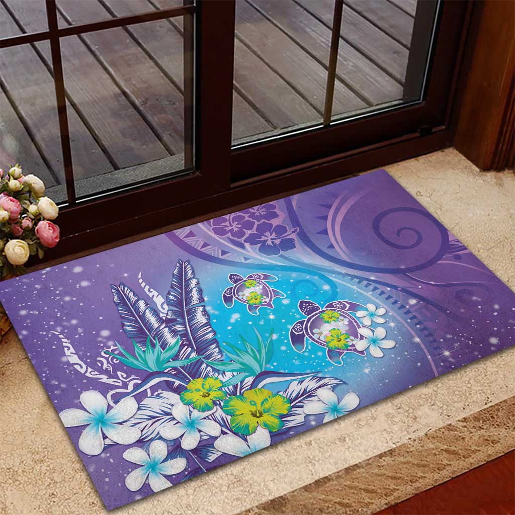 Hawaii Honu Rubber Doormat Tropical Flowers Purple Gradient LT05 - Polynesian Pride