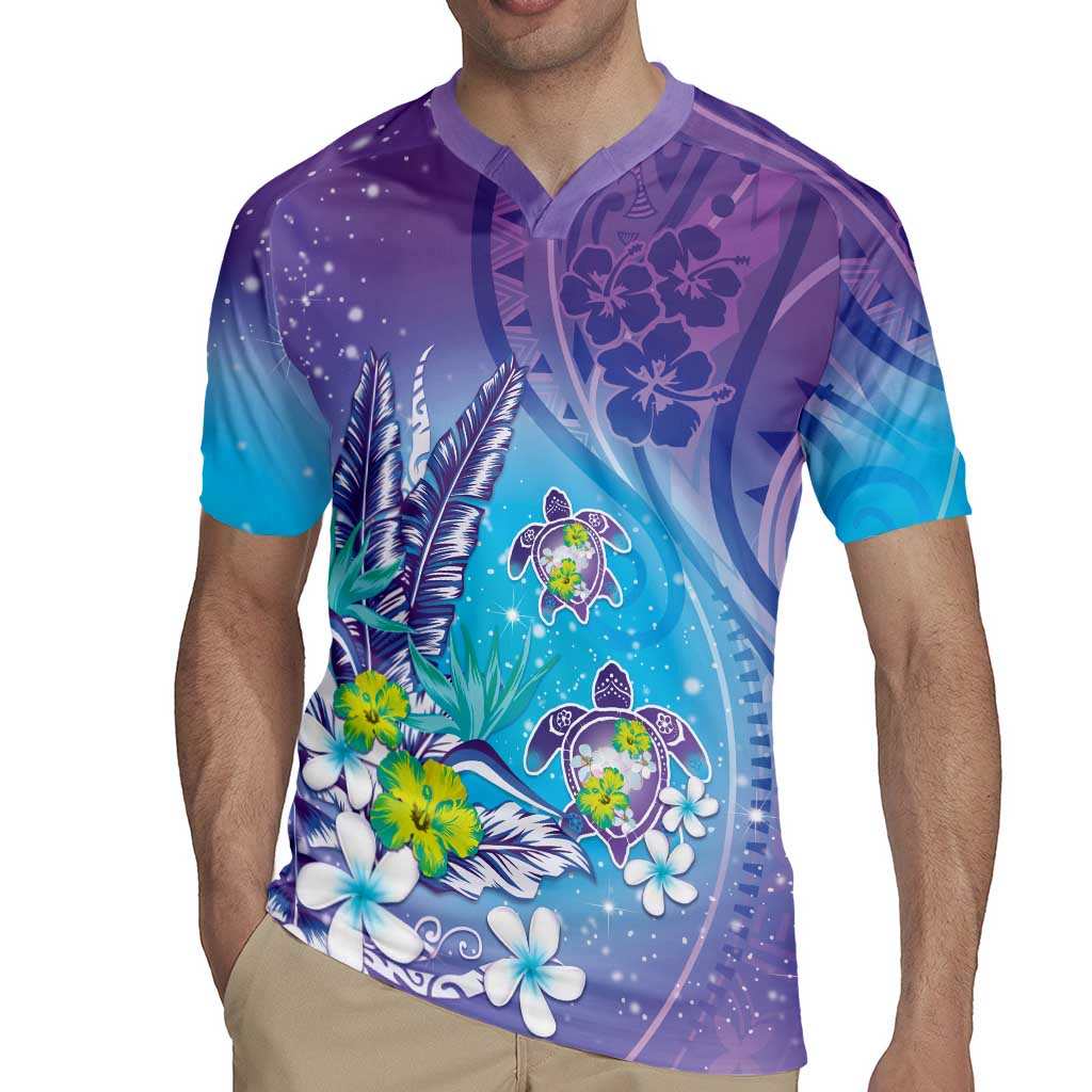 Hawaii Honu Rugby Jersey Tropical Flowers Purple Gradient LT05 - Polynesian Pride