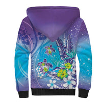 Hawaii Honu Sherpa Hoodie Tropical Flowers Purple Gradient LT05 - Polynesian Pride