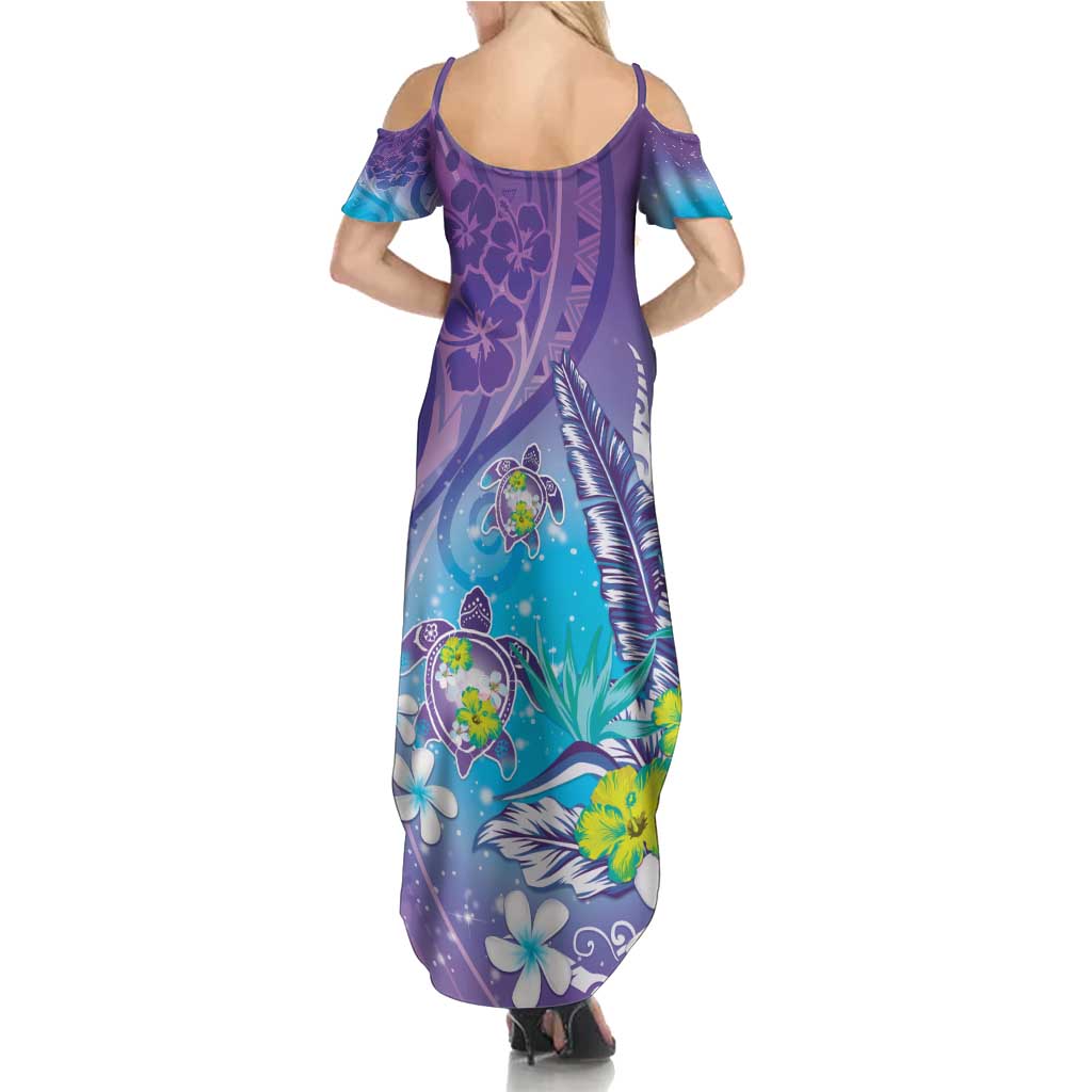 Hawaii Honu Summer Maxi Dress - Tropical Flowers Purple Gradient LT05 - Polynesian Pride