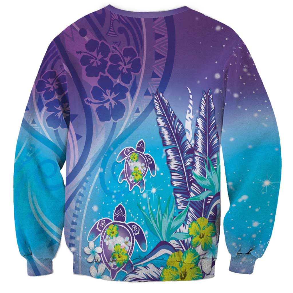 Hawaii Honu Sweatshirt Tropical Flowers Purple Gradient LT05 - Polynesian Pride