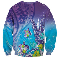 Hawaii Honu Sweatshirt Tropical Flowers Purple Gradient LT05 - Polynesian Pride