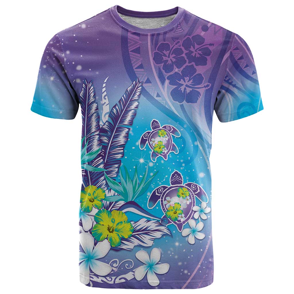 Hawaii Honu T Shirt Tropical Flowers Purple Gradient