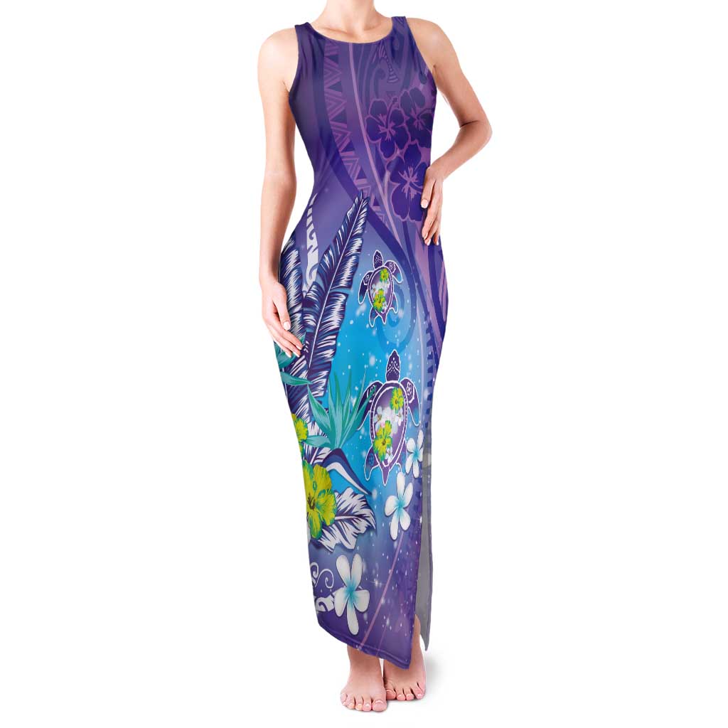 Hawaii Honu Tank Maxi Dress Tropical Flowers Purple Gradient LT05 Women Purple - Polynesian Pride