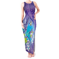 Hawaii Honu Tank Maxi Dress Tropical Flowers Purple Gradient LT05 Women Purple - Polynesian Pride