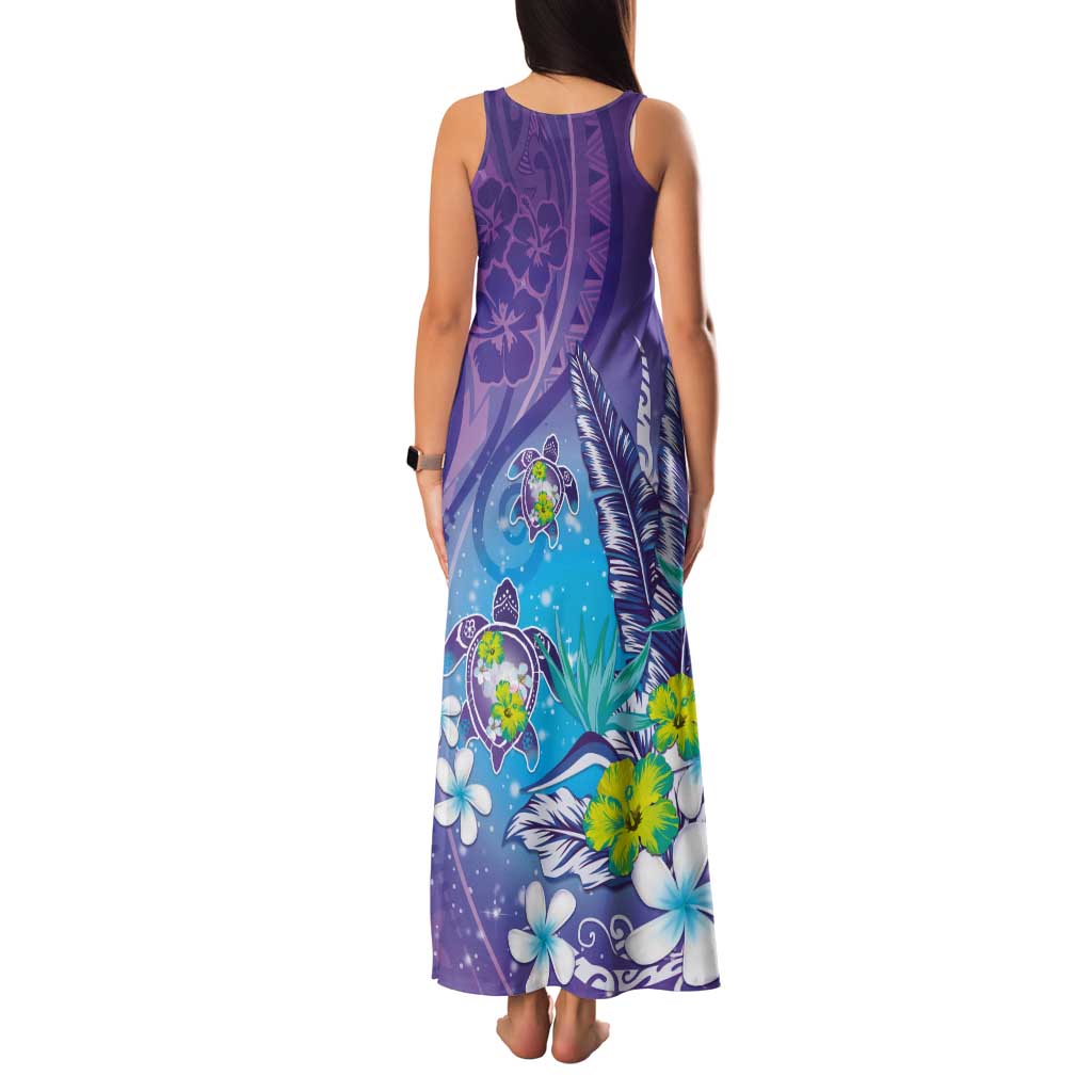 Hawaii Honu Tank Maxi Dress Tropical Flowers Purple Gradient LT05 - Polynesian Pride