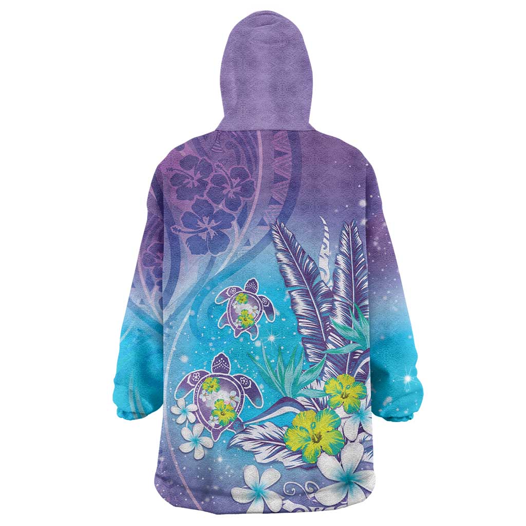 Hawaii Honu Wearable Blanket Hoodie Tropical Flowers Purple Gradient LT05 - Polynesian Pride