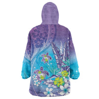 Hawaii Honu Wearable Blanket Hoodie Tropical Flowers Purple Gradient LT05 - Polynesian Pride