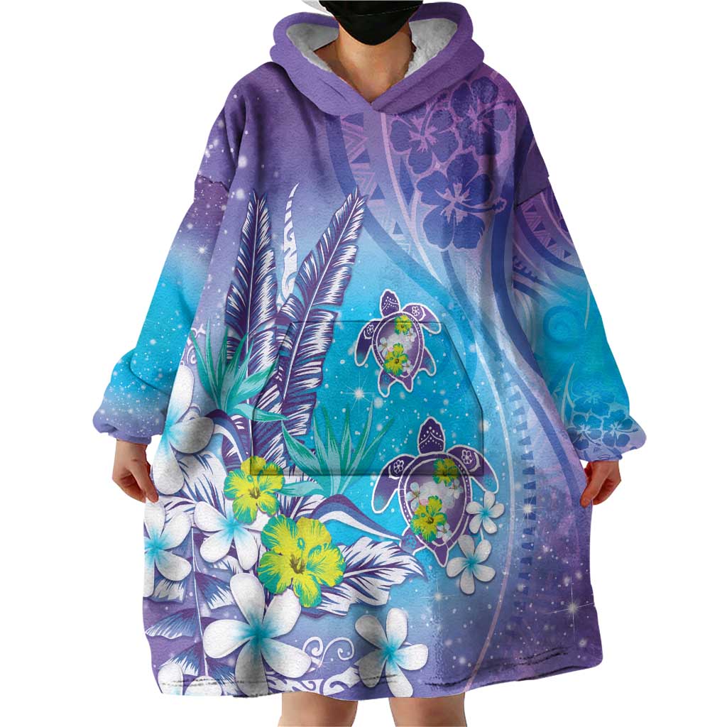 Hawaii Honu Wearable Blanket Hoodie Tropical Flowers Purple Gradient LT05 - Polynesian Pride
