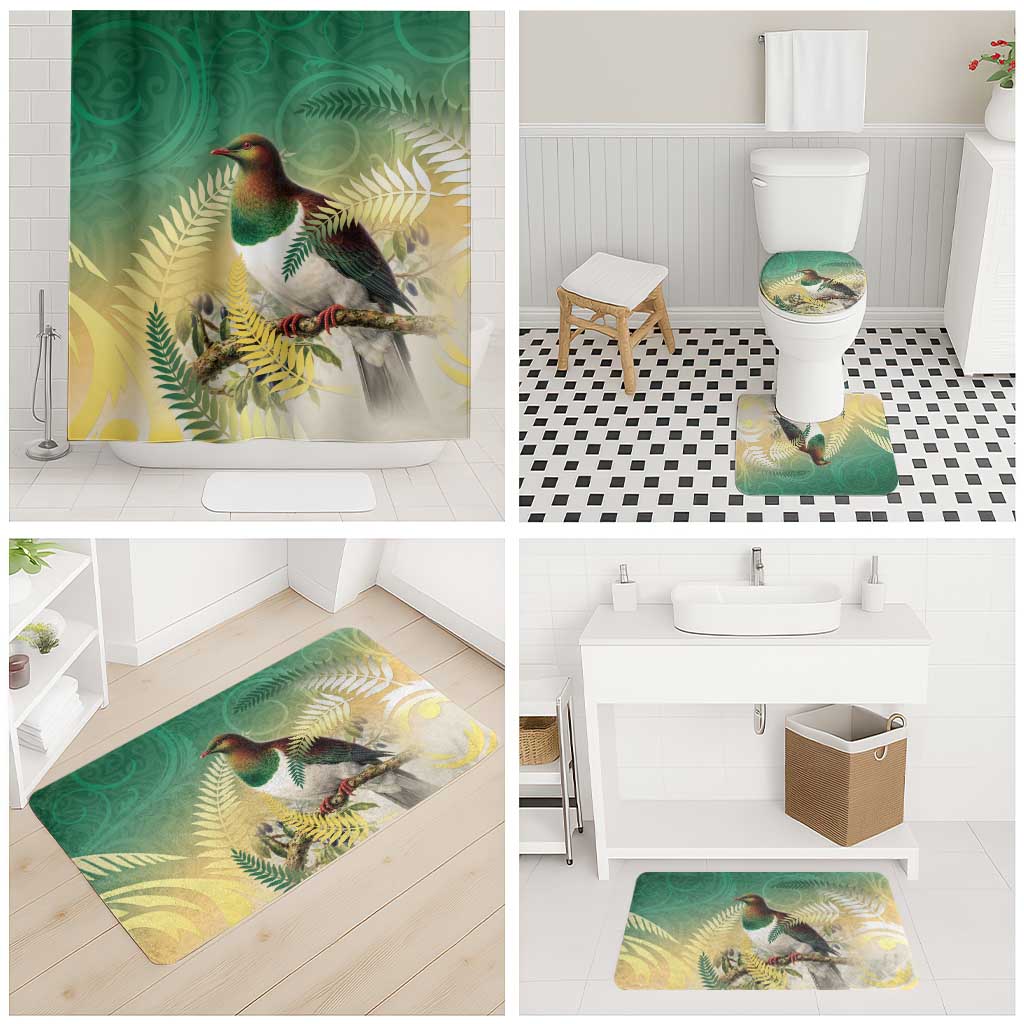New Zealand Pigeon Kereru Bathroom Set Maori Fern Art Green Gradient - Polynesian Pride