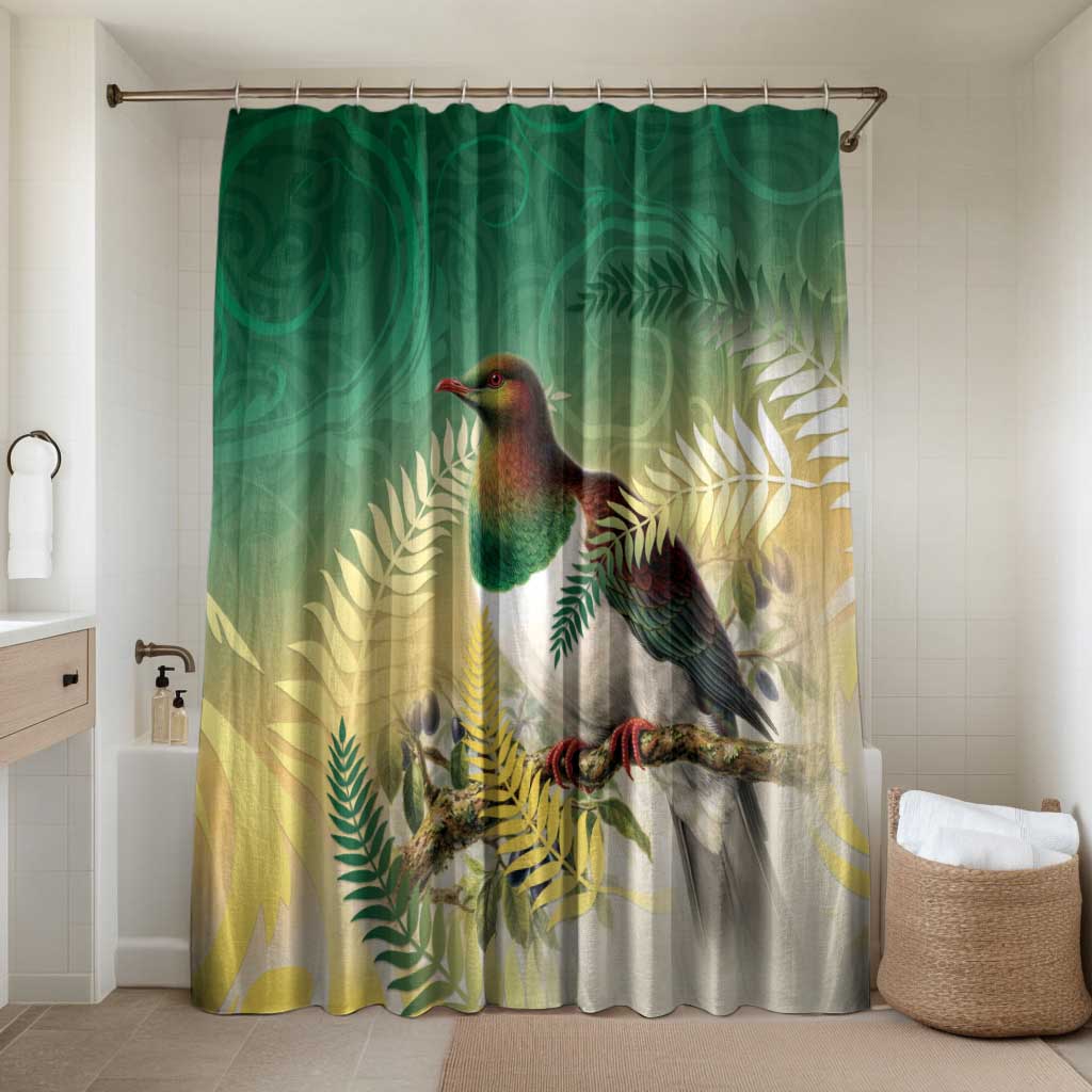 New Zealand Pigeon Kereru Bathroom Set Maori Fern Art Green Gradient - Polynesian Pride
