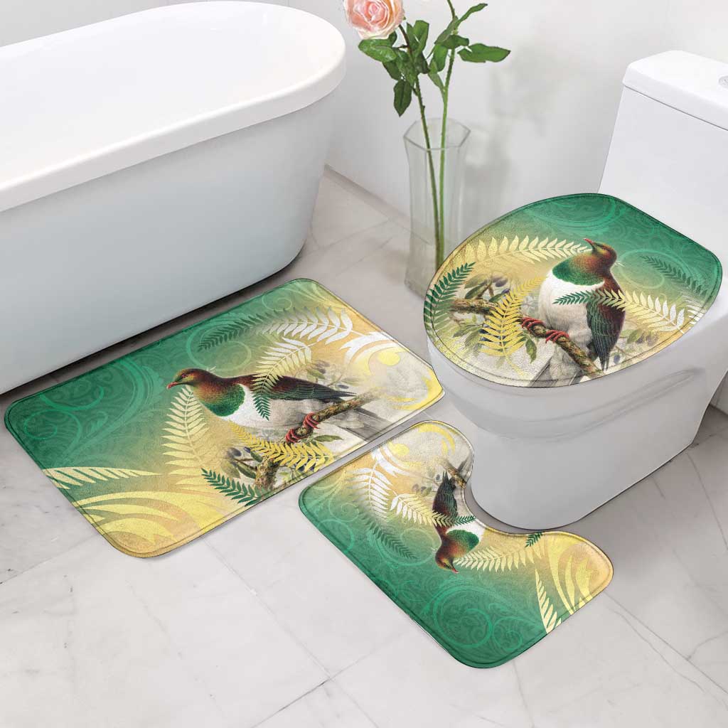New Zealand Pigeon Kereru Bathroom Set Maori Fern Art Green Gradient - Polynesian Pride