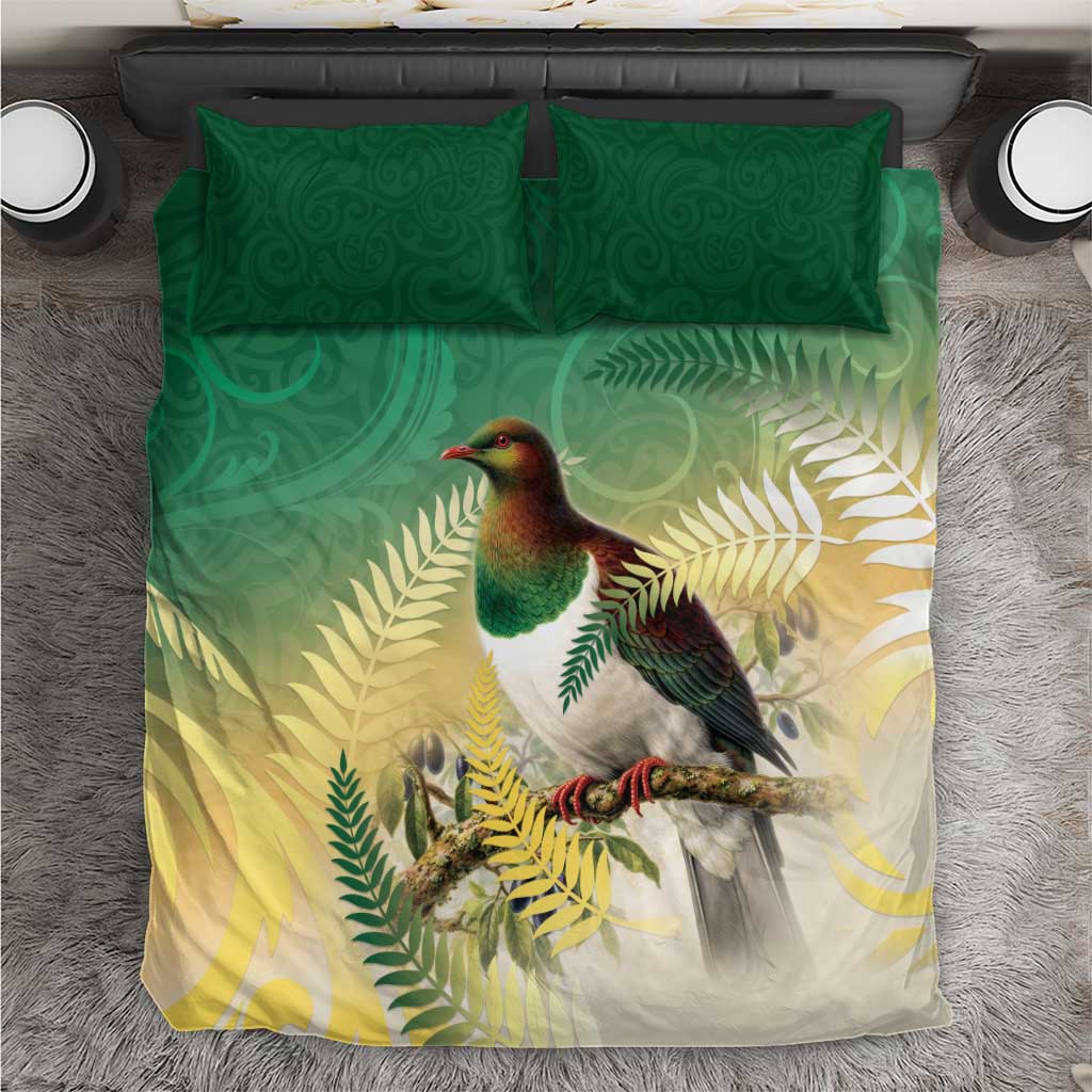 New Zealand Pigeon Kereru Bedding Set Maori Fern Art Green Gradient LT05 Green - Polynesian Pride