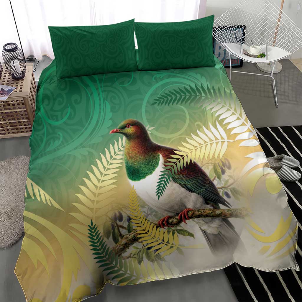 New Zealand Pigeon Kereru Bedding Set Maori Fern Art Green Gradient LT05 - Polynesian Pride