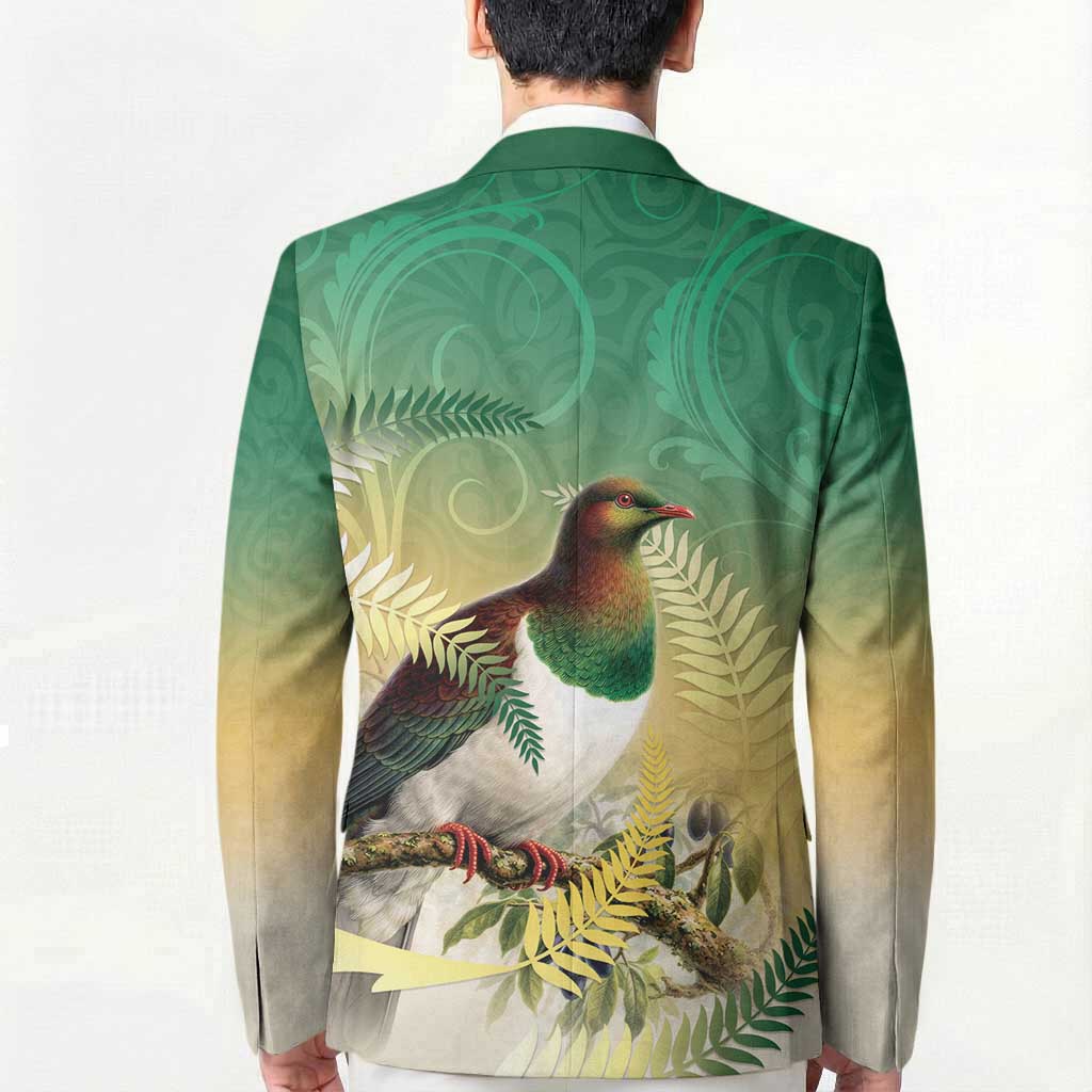 New Zealand Pigeon Kereru Blazer Maori Fern Art Green Gradient LT05 - Polynesian Pride