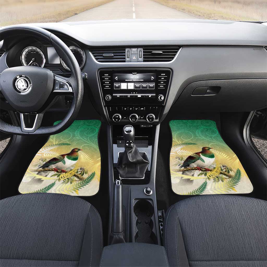 New Zealand Pigeon Kereru Car Mats Maori Fern Art Green Gradient - Polynesian Pride