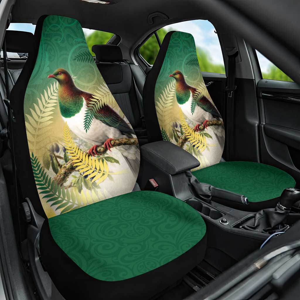 New Zealand Pigeon Kereru Car Seat Cover Maori Fern Art Green Gradient LT05 One Size Green - Polynesian Pride