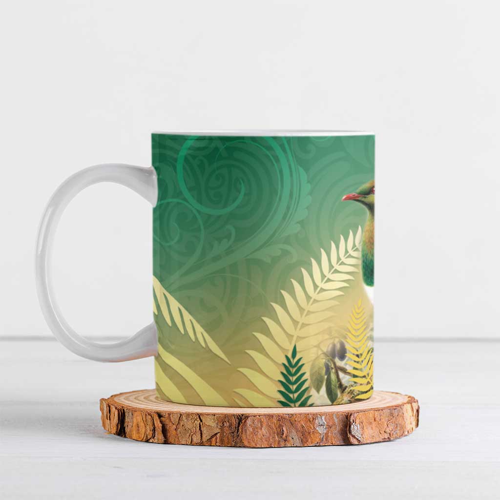 New Zealand Pigeon Kereru Ceramic Mug Maori Fern Art Green Gradient LT05 Green - Polynesian Pride