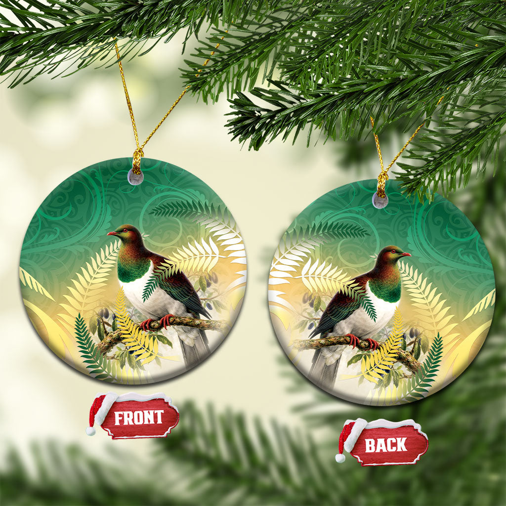 New Zealand Pigeon Kereru Ceramic Ornament Maori Fern Art Green Gradient LT05 Circle Green - Polynesian Pride