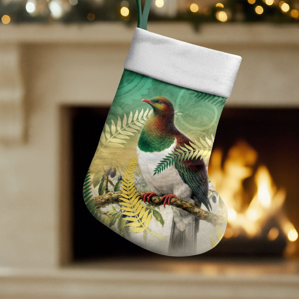 New Zealand Pigeon Kereru Christmas Stocking Maori Fern Art Green Gradient LT05 Set of 2 Green - Polynesian Pride