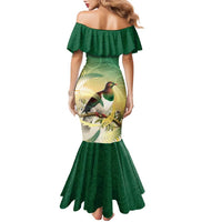 New Zealand Pigeon Kereru Family Matching Mermaid Dress and Hawaiian Shirt Maori Fern Art Green Gradient - Polynesian Pride