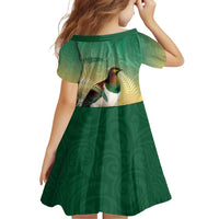 New Zealand Pigeon Kereru Family Matching Puletasi and Hawaiian Shirt Maori Fern Art Green Gradient - Polynesian Pride