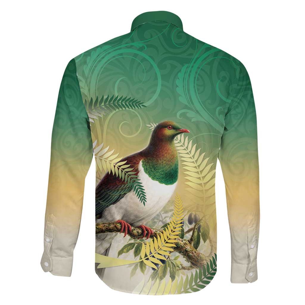 New Zealand Pigeon Kereru Family Matching Puletasi and Hawaiian Shirt Maori Fern Art Green Gradient - Polynesian Pride