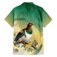 New Zealand Pigeon Kereru Family Matching Short Sleeve Bodycon Dress and Hawaiian Shirt Maori Fern Art Green Gradient - Polynesian Pride