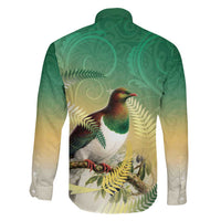 New Zealand Pigeon Kereru Family Matching Summer Maxi Dress and Hawaiian Shirt Maori Fern Art Green Gradient - Polynesian Pride