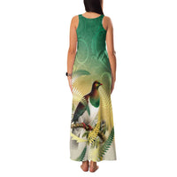 New Zealand Pigeon Kereru Family Matching Tank Maxi Dress and Hawaiian Shirt Maori Fern Art Green Gradient - Polynesian Pride