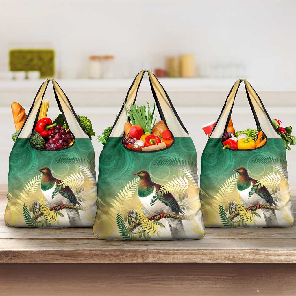 New Zealand Pigeon Kereru Grocery Bag Maori Fern Art Green Gradient - Polynesian Pride